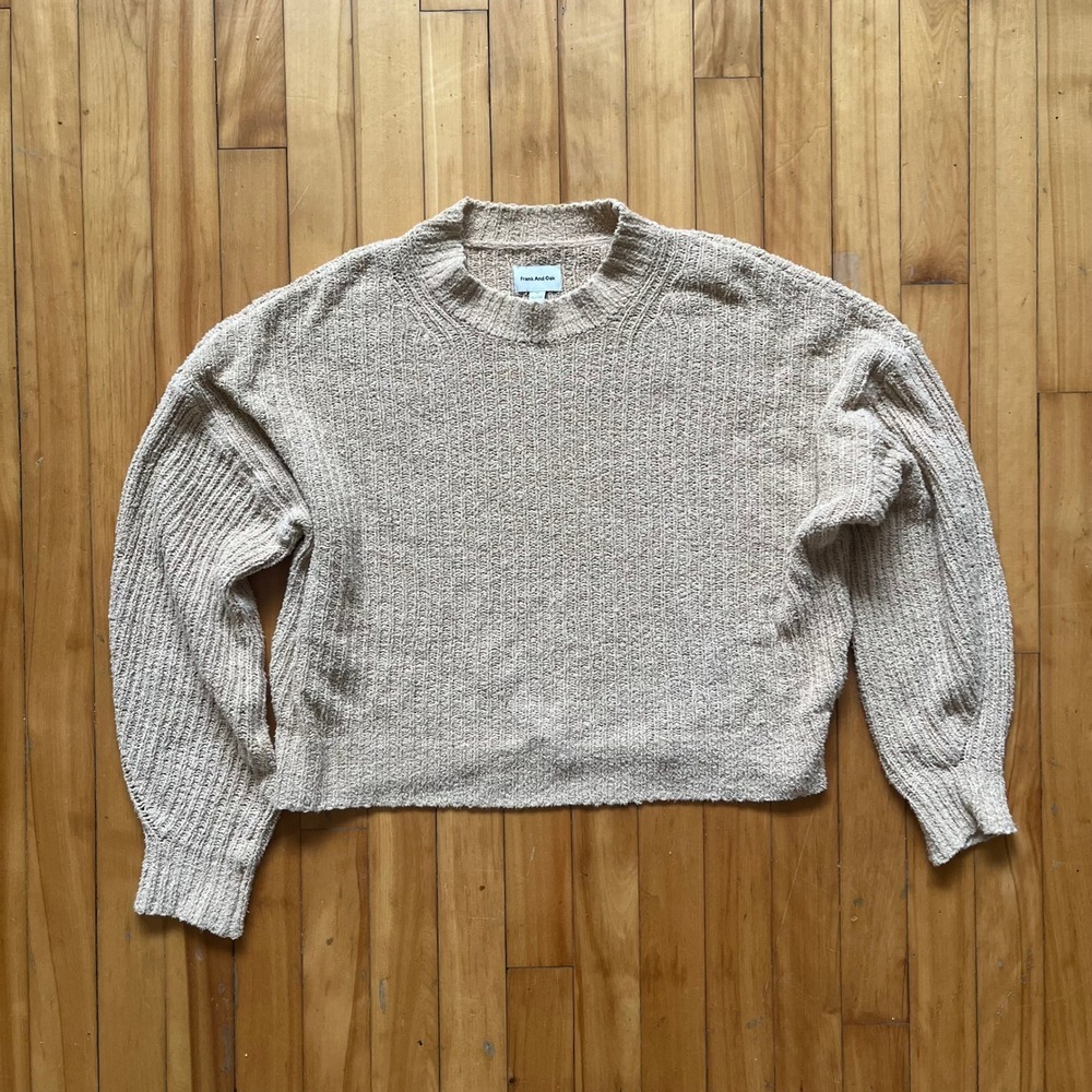 Frank And Oak Textured Knit Crew Neck Sweater Beige Size M